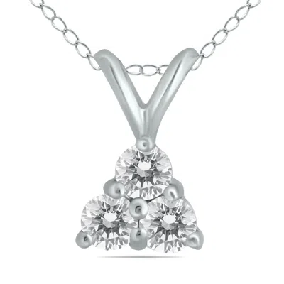 Sselects 1/4 Ctw Three Stone Natural Diamond Pendant In 14k In Silver