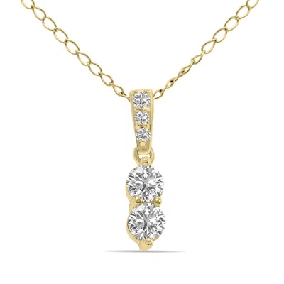 Sselects 1/4 Ctw Two Stone Drop Lab Grown Diamond Pendant In 10k Yellow Gold In Silver