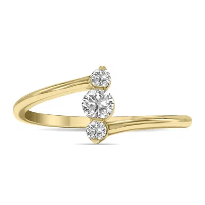 Sselects 1/4 Ctw Vertical Three Stone Lab Grown Diamond Ring In 10k Yellow Gold F-g Color, Vs1- Vs2 Clarity In Silver