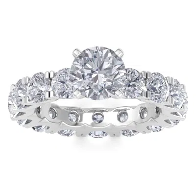 Sselects 14 Karat White Gold 5 1/2 Carat Lab Grown Diamond Eternity Engagement Ring With 1 1/2 Carat Round Br In Silver