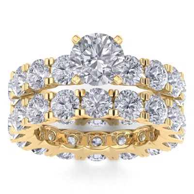 Sselects 14 Karat Yellow Gold 10 Carat Lab Grown Diamond Eternity Engagement Ring With Matching Band In Silver