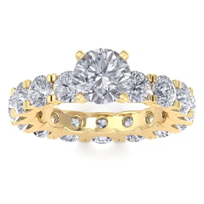 Sselects 14 Karat Yellow Gold 5 1/2 Carat Lab Grown Diamond Eternity Engagement Ring With 1 1/2 Carat Round B In Silver