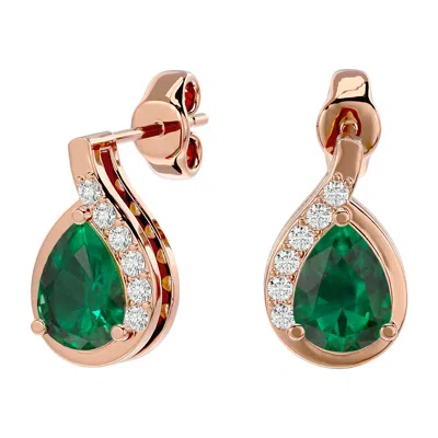 Sselects 1.40 Carat Emerald And Diamond Pear Shape Stud Earrings In 14 Karat In Green