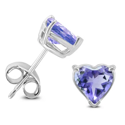 Sselects 14k 4mm Heart Tanzanite Earrings In Purple