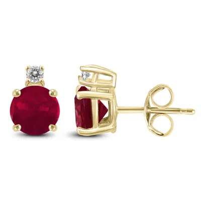 Sselects 14k 4mm Round Ruby And Diamond Earrings In Red