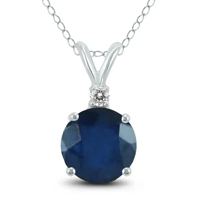 Sselects 14k 4mm Round Sapphire And Diamond Pendant In Blue