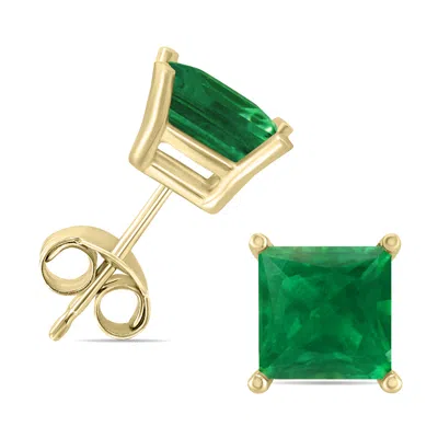Sselects 14k 4mm Square Emerald Gemstone Earrings In Green