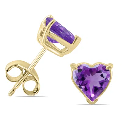 Sselects 14k 5mm Heart Amethyst Earrings In Purple