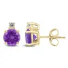 SSELECTS 14K 5MM ROUND AMETHYST AND DIAMOND EARRINGS