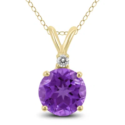 Sselects 14k 5mm Round Amethyst And Diamond Pendant In Purple