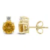 SSELECTS 14K 5MM ROUND CITRINE AND DIAMOND EARRINGS