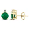 SSELECTS 14K 5MM ROUND EMERALD AND DIAMOND EARRINGS