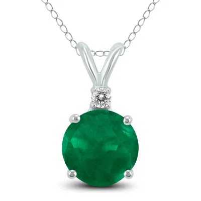 Sselects 14k 5mm Round Emerald And Diamond Pendant In Green