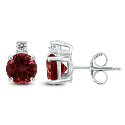 Sselects 14k 5mm Round Garnet And Diamond Earrings In Burgundy