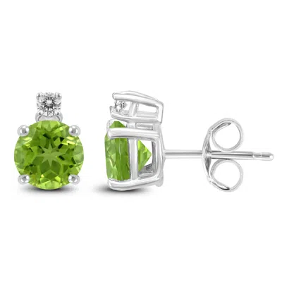 Sselects 14k 5mm Round Peridot And Diamond Earrings In Green