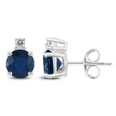 Sselects 14k 5mm Round Sapphire And Diamond Earrings In Blue