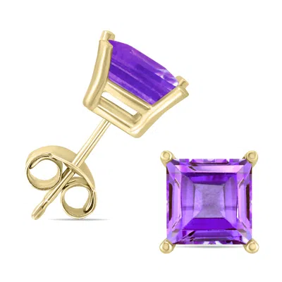 Sselects 14k 5mm Square Amethyst Earrings In Purple