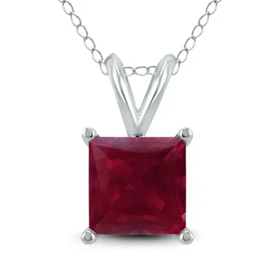 Sselects 14k 5mm Square Ruby Pendant In Red