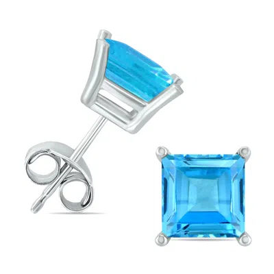 Sselects 14k 5mm Square Topaz Earrings In Blue