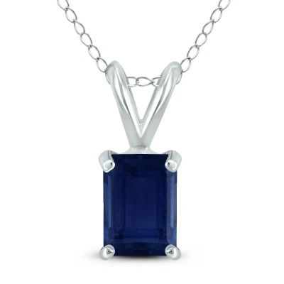 Sselects 14k 5x3mm Emerald Shaped Sapphire Pendant In Blue