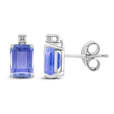 Sselects 14k 5x3mm Emerald Shaped Tanzanite And Diamond Earrings In Blue