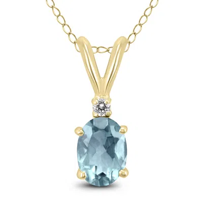 Sselects 14k 5x3mm Oval Aquamarine And Diamond Pendant In Blue