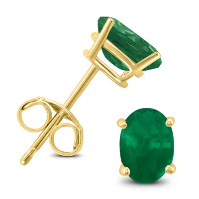 Sselects 14k 5x3mm Oval Emerald Earrings In Green