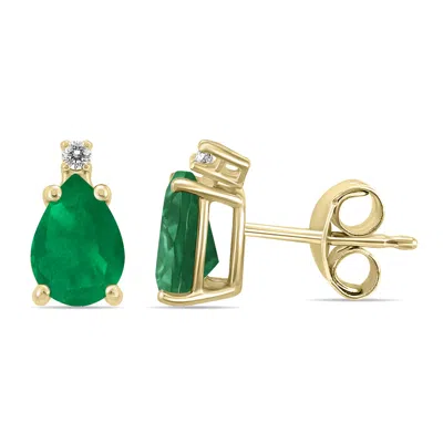 Sselects 14k 5x3mm Pear Emerald And Diamond Earrings In Green