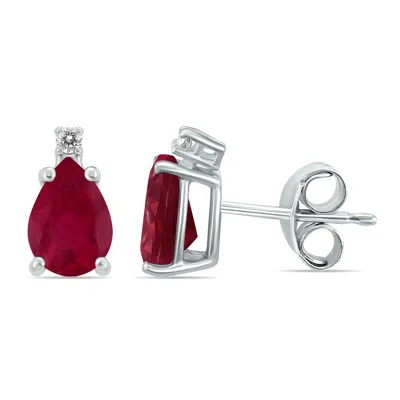 Sselects 14k 5x3mm Pear Ruby And Diamond Earrings In Red