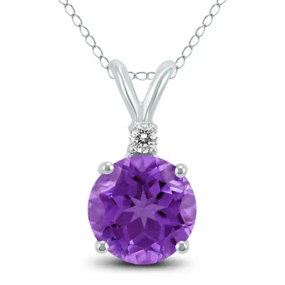 Sselects 14k 6mm Round Amethyst And Diamond Pendant In Purple