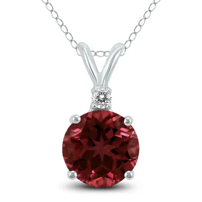 Sselects 14k 6mm Round Garnet And Diamond Pendant In Red
