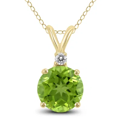 Sselects 14k 6mm Round Peridot And Diamond Pendant In Green