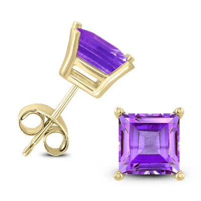 Sselects 14k 6mm Square Amethyst Earrings In Purple