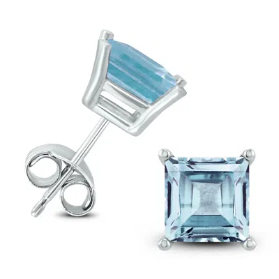 Sselects 14k 6mm Square Aquamarine Earrings In Blue