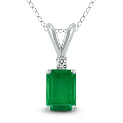 Sselects 14k 6x4mm Emerald Shaped Emerald And Diamond Pendant In Green