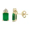 SSELECTS 14K 6X4MM EMERALD SHAPED EMERALD AND THREE STONE DIAMOND EARRINGS