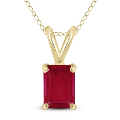 Sselects 14k 6x4mm Emerald Shaped Ruby Pendant In Red
