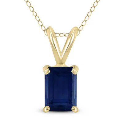Sselects 14k 6x4mm Emerald Shaped Sapphire Pendant In Blue