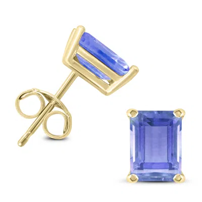 Sselects 14k 6x4mm Emerald Shaped Tanzanite Earrings In Blue