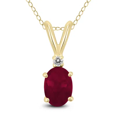 Sselects 14k 6x4mm Genuine Oval Ruby And Diamond Pendant In Red