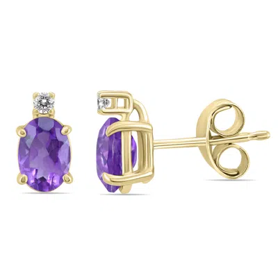 Sselects 14k 6x4mm Oval Amethyst And Diamond Earrings In Purple