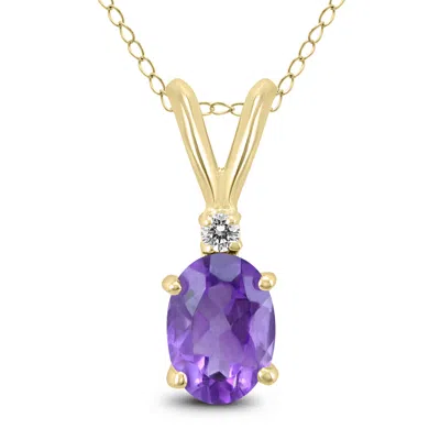 Sselects 14k 6x4mm Oval Amethyst And Diamond Pendant In Purple