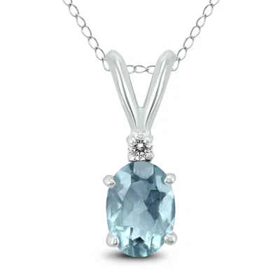 Sselects 14k 6x4mm Oval Aquamarine And Diamond Pendant In Blue