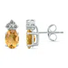 SSELECTS 14K 6X4MM OVAL CITRINE AND THREE STONE DIAMOND EARRINGS