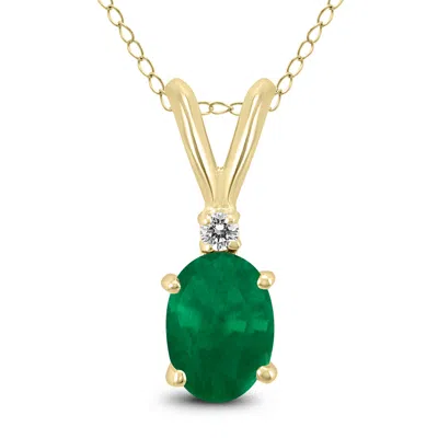 Sselects 14k 6x4mm Oval Emerald And Diamond Pendant In Green