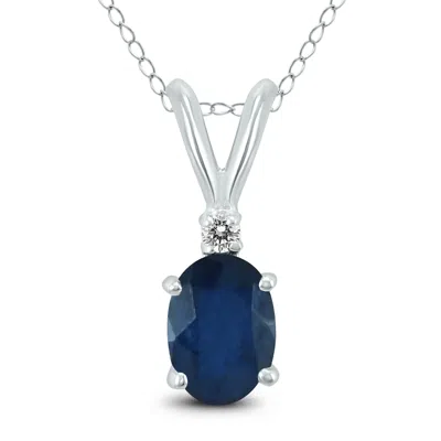 Sselects 14k 6x4mm Oval Sapphire And Diamond Pendant In Blue