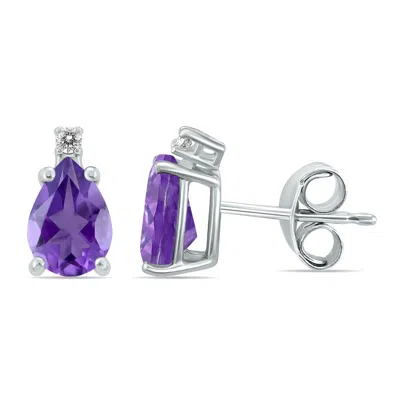 Sselects 14k 6x4mm Pear Amethyst And Diamond Earrings In Purple