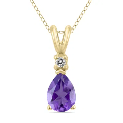 Sselects 14k 6x4mm Pear Amethyst And Diamond Pendant In Purple