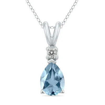 Sselects 14k 6x4mm Pear Aquamarine And Diamond Pendant In Blue