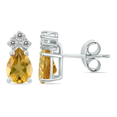 Sselects 14k 6x4mm Pear Citrine And Three Stone Diamond Earrings In Orange